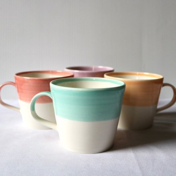 Set of 4 ROYAL DOULTON 1815 Porcelain Coffee Tea Mug Pink Teal Orange Purple - Picture 2 of 7